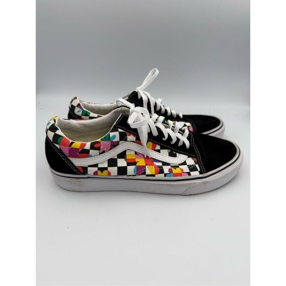 Vans Mens Black Old Skool Floral Checkerboard Low Top Skate Sneaker Shoes Size 9 - Picture 2 of 9